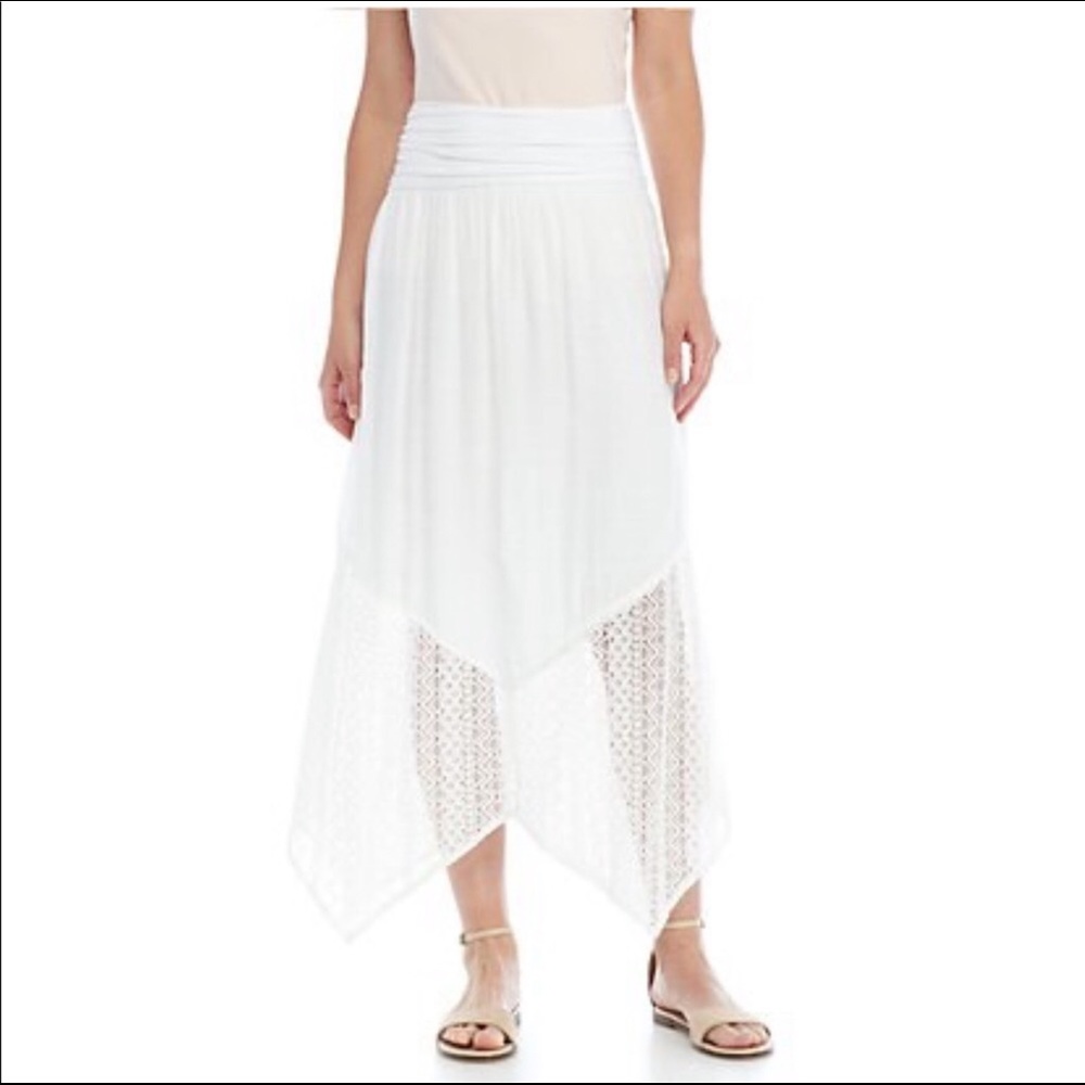 Pull-On Linen Hanky Lace Hem Skirt